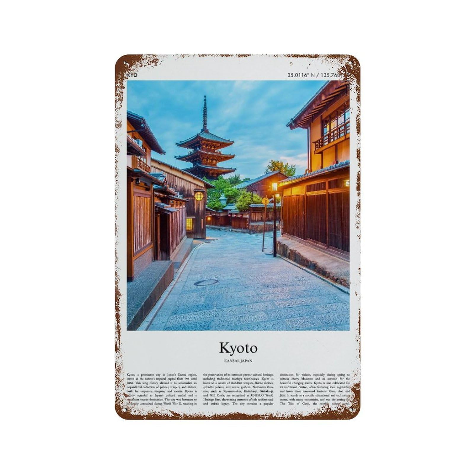 xiaoxiaoshen Kyoto Kansai, Japan City Scenery Wall Decor Art Metal Tin Poster Modern Home Decor Art Home Bar Shop Decorations Vintage Sign 30x20cm