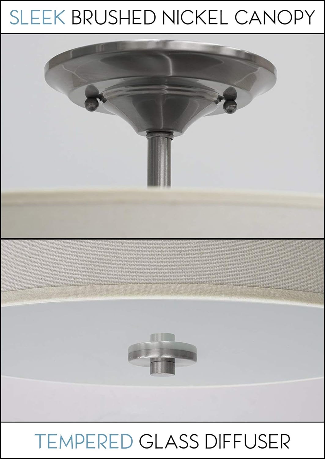 Wееklу Tор Sаlе Kira Home Addison 13 2-Light Semi-Flush Mount Ceiling Light Fixture with Off-White Fabric Drum Shade, Brushed Nickel Finish