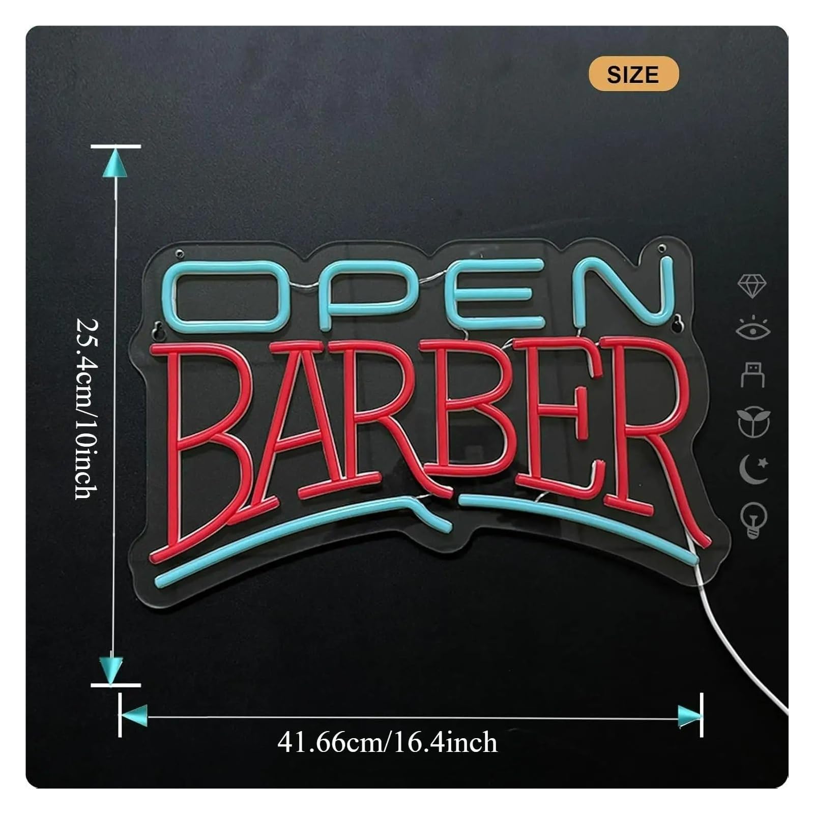 XENITE Néon Enseignes lumineuses Decor Enseigne Néon Barber Open USB, Lumières À Intensité Variable Pour Magasins, Salon De Coiffure, Studio,décor Artistique 41.66x25.4cm