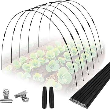 24 Rods Garden Hoops Kit for Raised Beds, 6 Sets 5FT Fiberglass Grow Tunnel