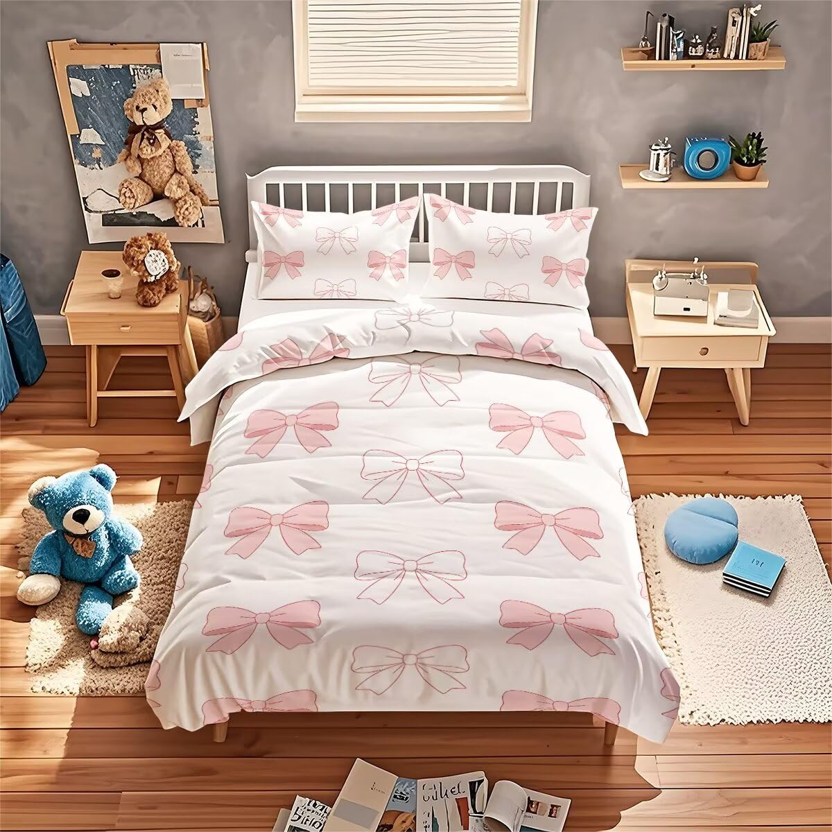 ViblyCoz Pink White Single Bed Duvet Cover Set White 3 Piece Bedding with 1 Duvet Cover 135x200cm and 2 Pillowcases