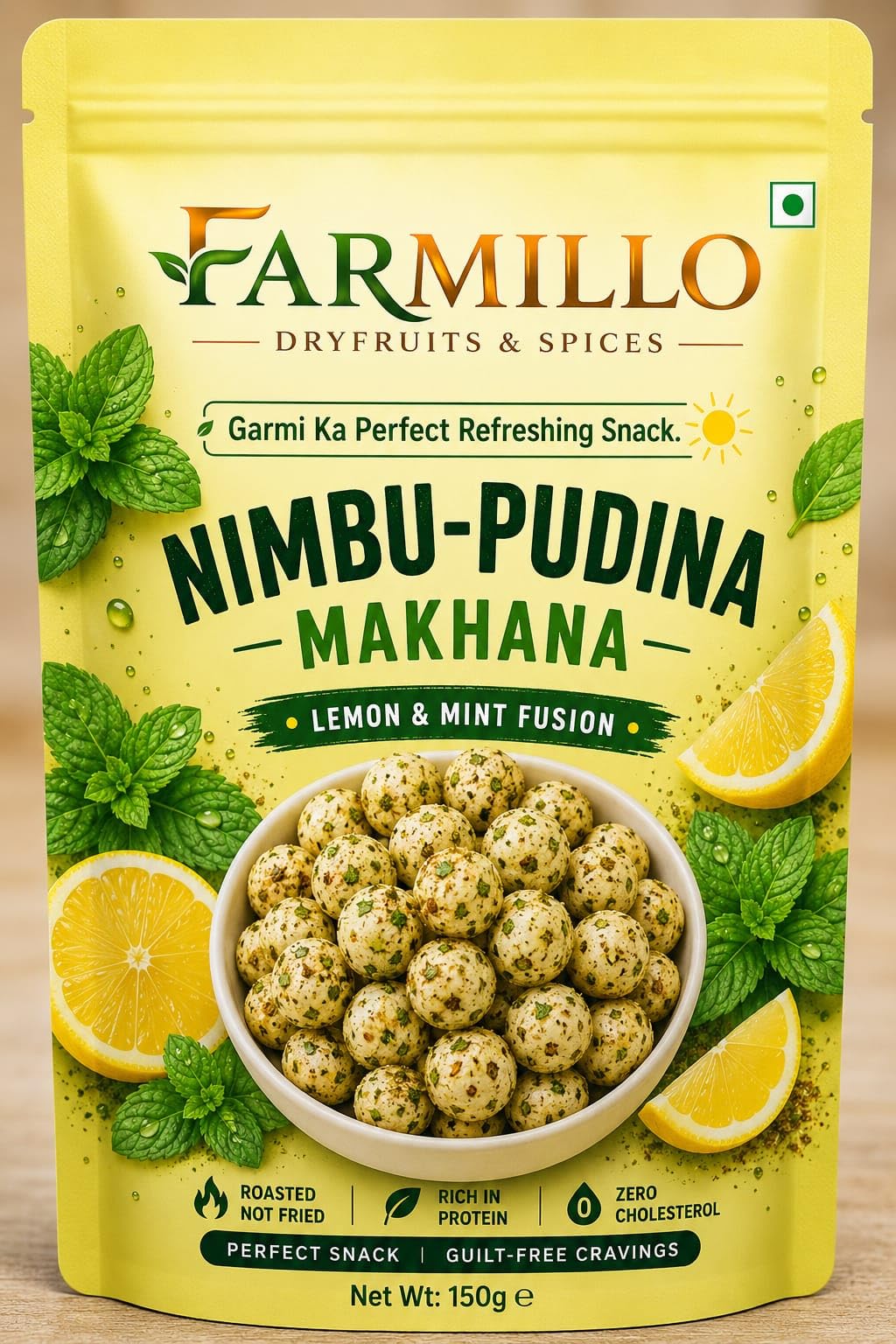 Farmillo Nimbu Pudina Makhana, Lemon & Mint Fusion, Roasted not Fried, Rich in Protein, Zero Cholesterol (250gm)-image-18