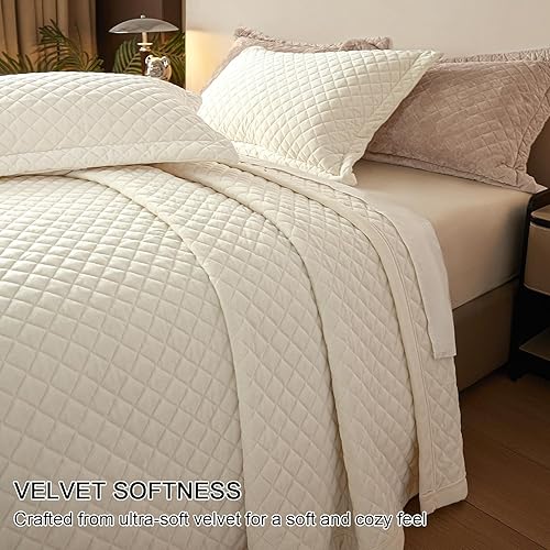 Miniatura 3 de Juego de edredón de terciopelo tamaño Queen, ropa de cama ultrasuave de 3 piezas con 2 fundas de almohada, colcha reversible ligera para todas las
