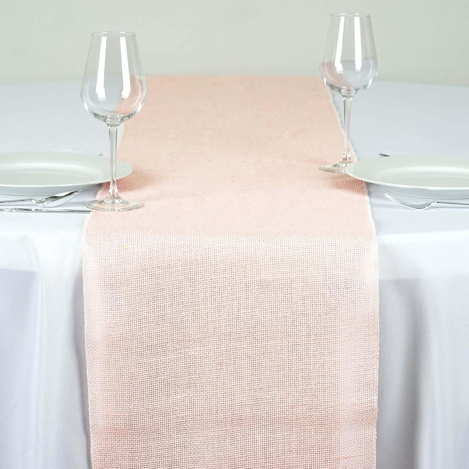 Efavormart 5PCS of CHAMBURY CASA Fine Rustic Burlap Table Top Runner for Wedding Decor Fit Rectangle and Round Table - Blush