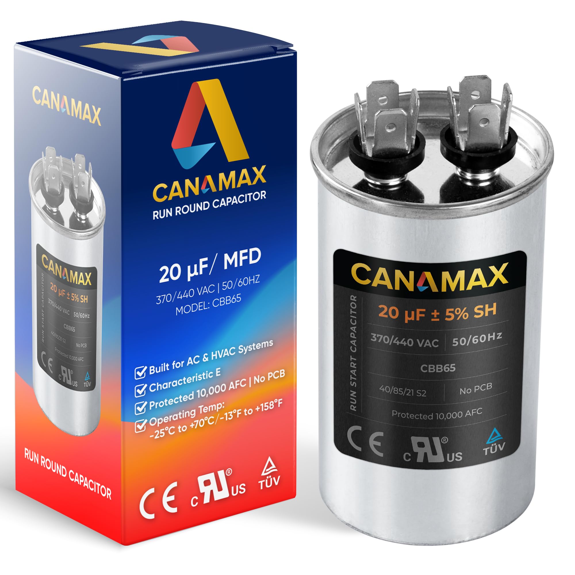 20 uf 20 MFD 370-440 VAC ± 5% Volts (3~80 uF Options Available) CBB65 Run Start Capacitor 50/60 Hz AC Electric - Compatible with Single Phase Motor