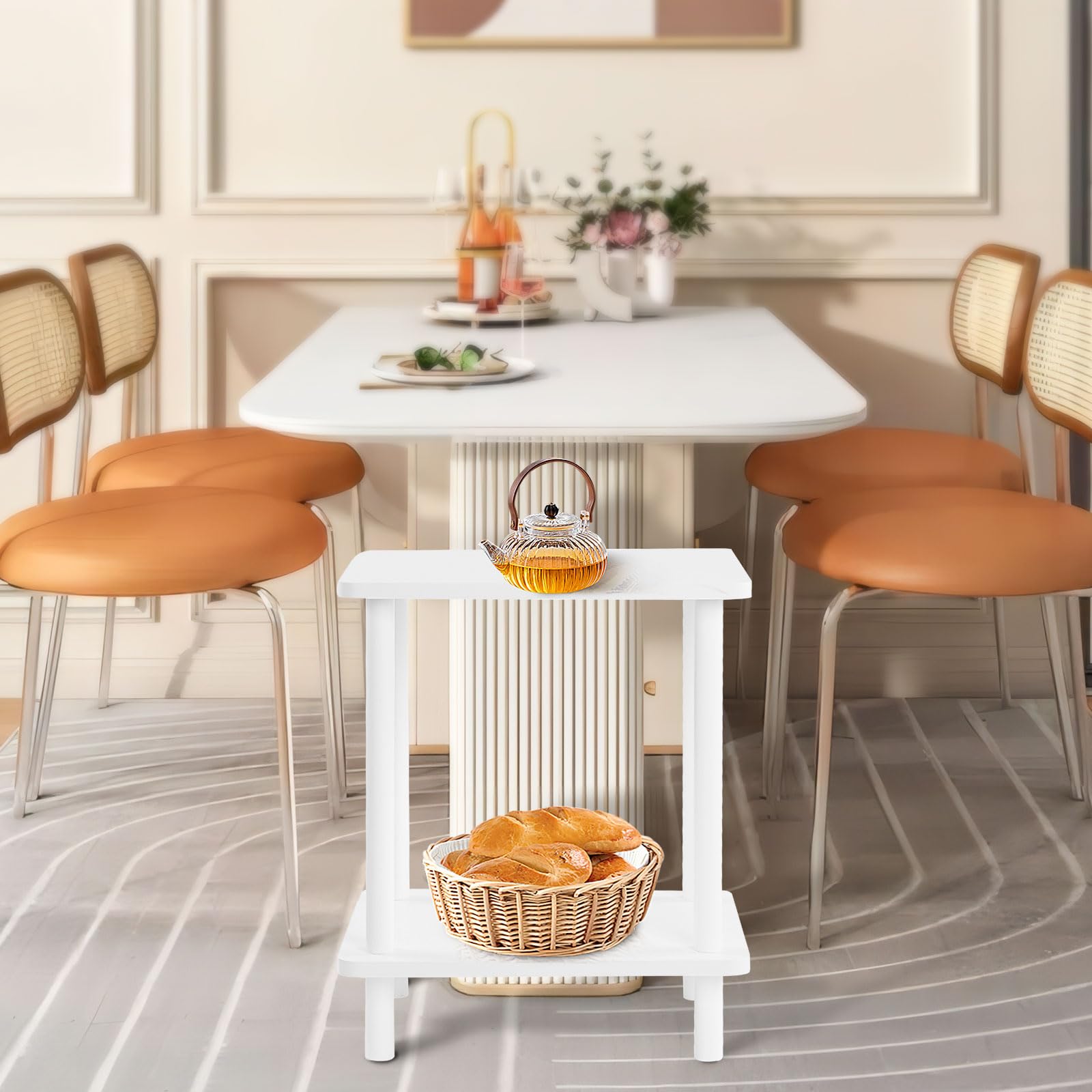 Tavolino da Salotto a 2 Livelli in legno, Bianco, 40x30x47.5cm | Comodino Camera da Letto,Tavolo con Ripiani Portaoggetti,Mobiletto Cucina Salvaspazio,per Corridoio,Divano, Soggiorno