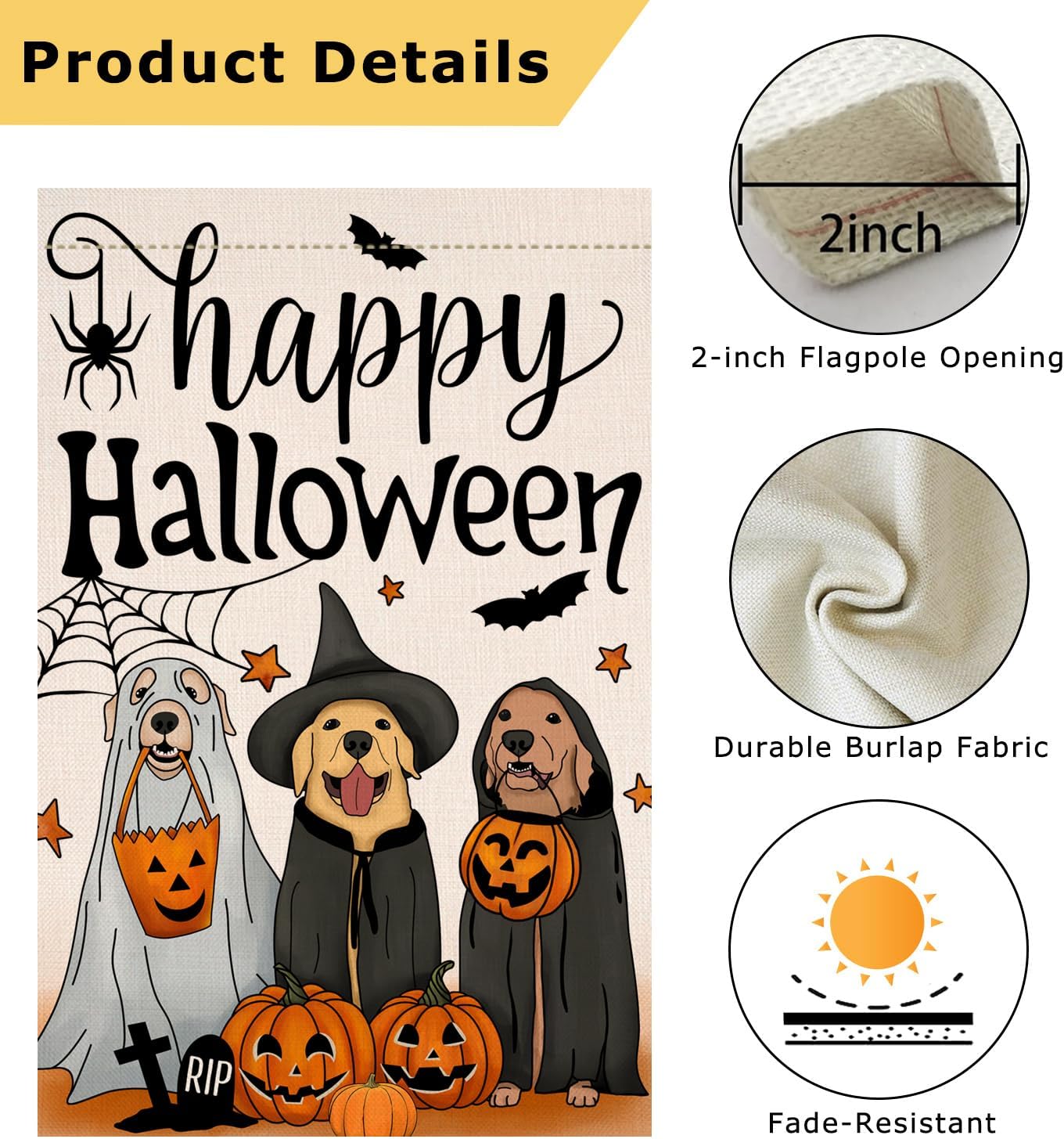 Happy Halloween Dog Pumpkin Garden Flag 12x18 Double Sided for Outside,Golden Retriever Fall Autumn Witch Hat Small Burlap Yard Flag for Outdoor Holiday Home Decor - Image 5