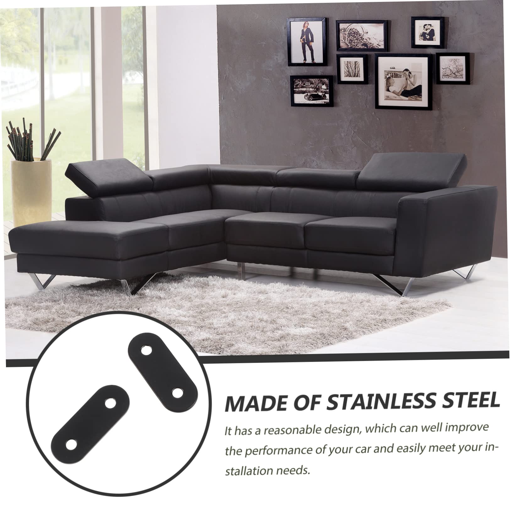 VILLFUL 20pcs Stainless Steel Corner Code Straight Bracket Flat Straight Stainless Straight Braces Flat Bracket Flat Plate Mending Plate Braces Straight Corner Braces Fastener Black