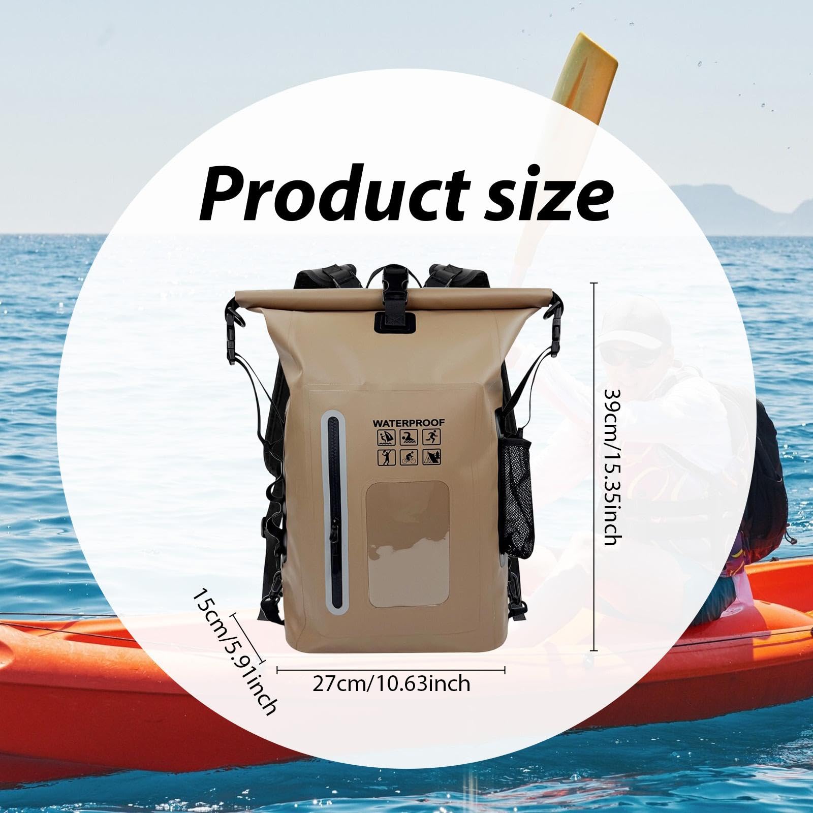 LOVIVER Borsa Impermeabile da 25 Litri, Custodia Resistente all'Usura, Zaino Impermeabile Multifunzionale per Kayak da Vela.