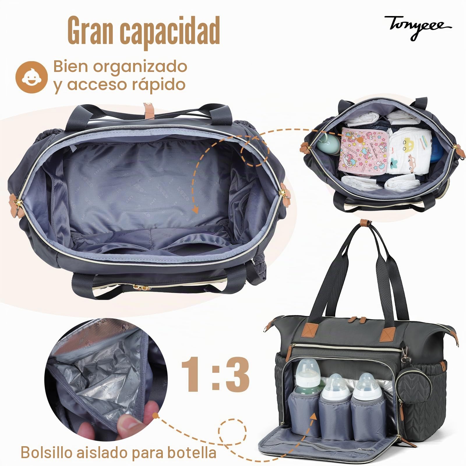 Bolsa de pañales, Bolsos bandolera bolsas de pañales grandes impermeables, bolsa de hospital para partos, bolsa para bebé con estuche para chupete, bolsa de viaje para pañales con cambiador