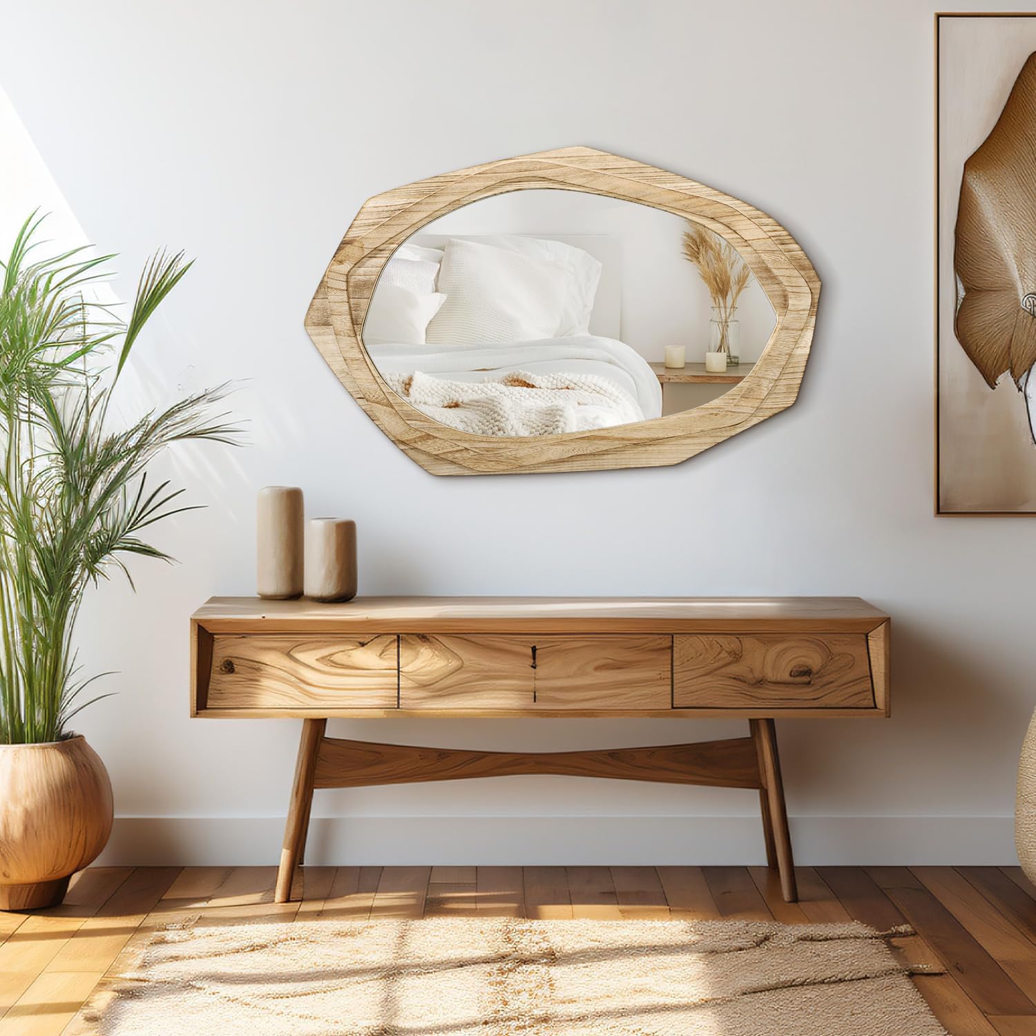 AAZZKANG Espejo de pared irregular grande con marco de madera, 70 x 45 cm, espejos colgantes asimétricos rústicos para baño, dormitorio, sala de estar, entrada