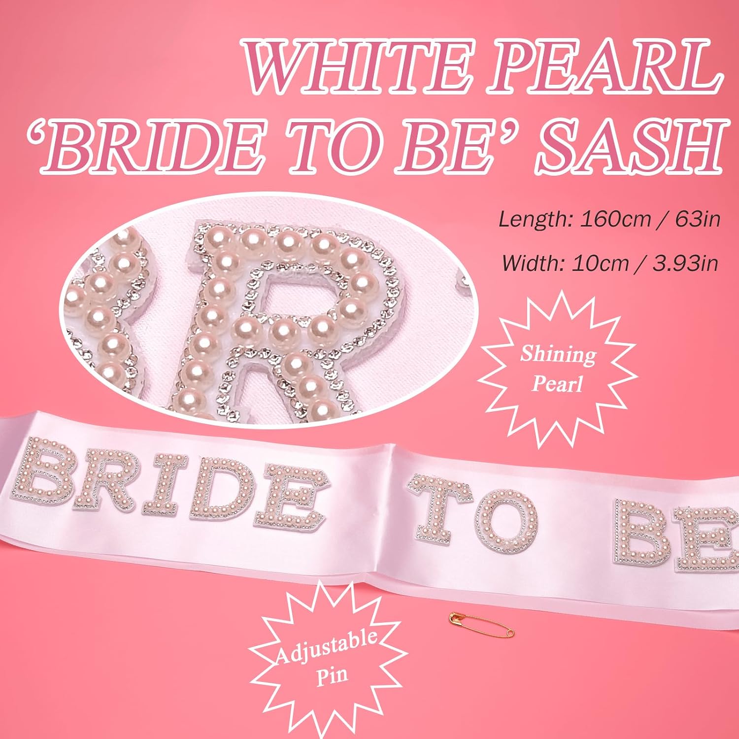 Bachelorette Party Bride to Be Decorations - 3 PCS | Pearl Sash, White Heart Sunglasses, Veil | Bridal Shower Favors, Wedding, Engagement