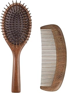 2 in 1 Hair Brush Set Premium Golden Sandalwood Hair Comb Set Anti-Static Air-Cushion Massage Comb + Wooden Comb for Men & Women, Scalp Massage for Hair Care & Daily Grooming& Gifting