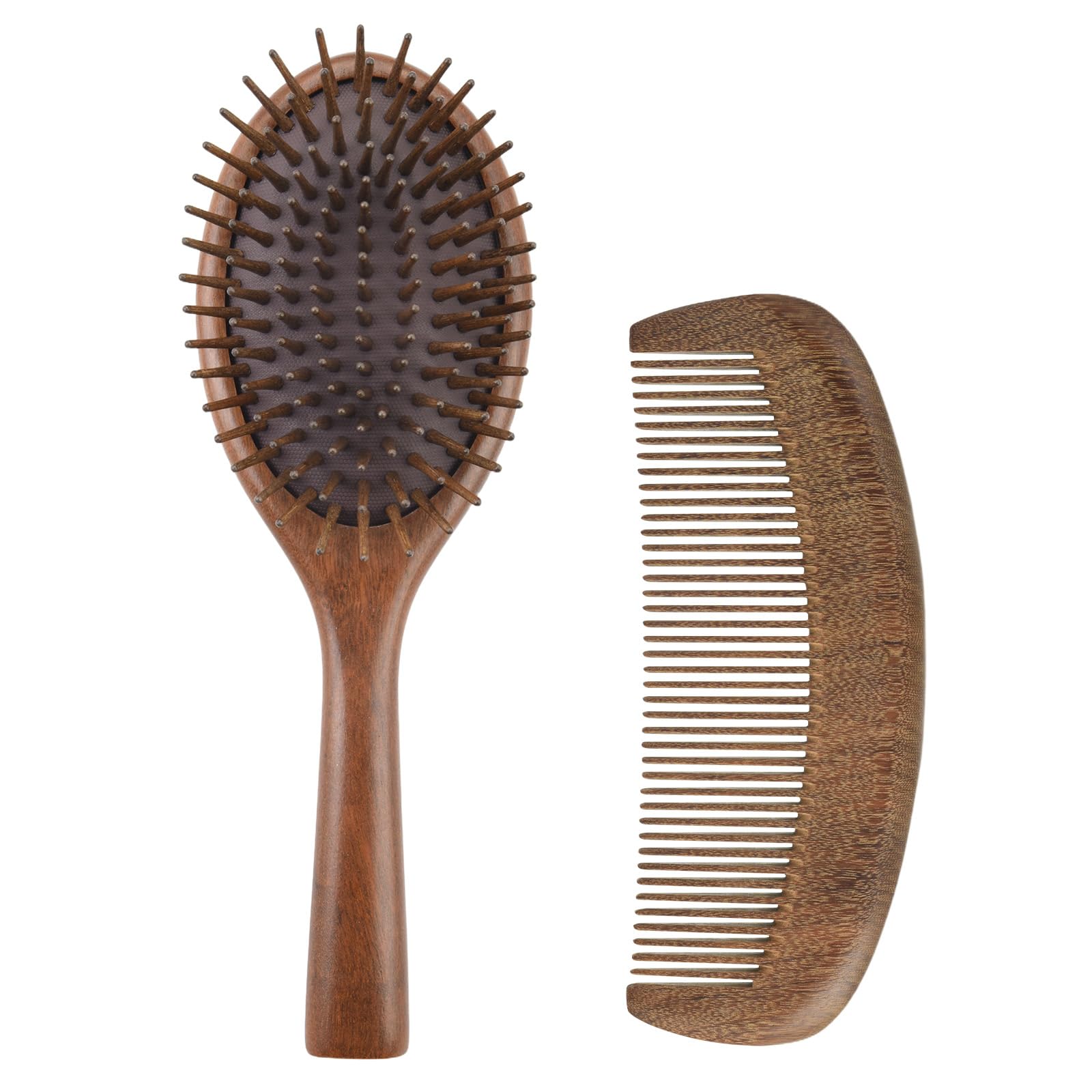 2 in 1 Hair Brush Set, Premium Golden Sandalwood Comb & Anti-Static Air Cushion Massage Brush for Men & Women, Scalp Care Hair Grooming Gift Set
