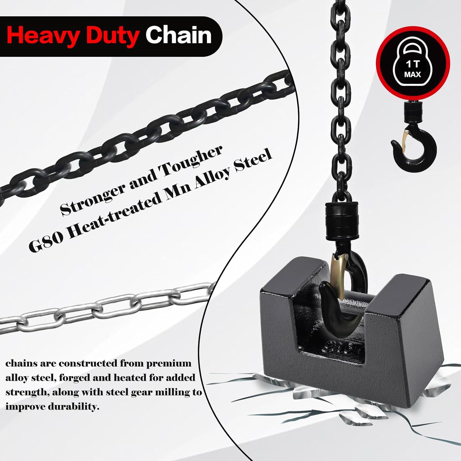 Buy VEVOR Hand Chain Hoist, 2200 Lbs /1 Ton Capacity Chain Block, 20ft - View #4