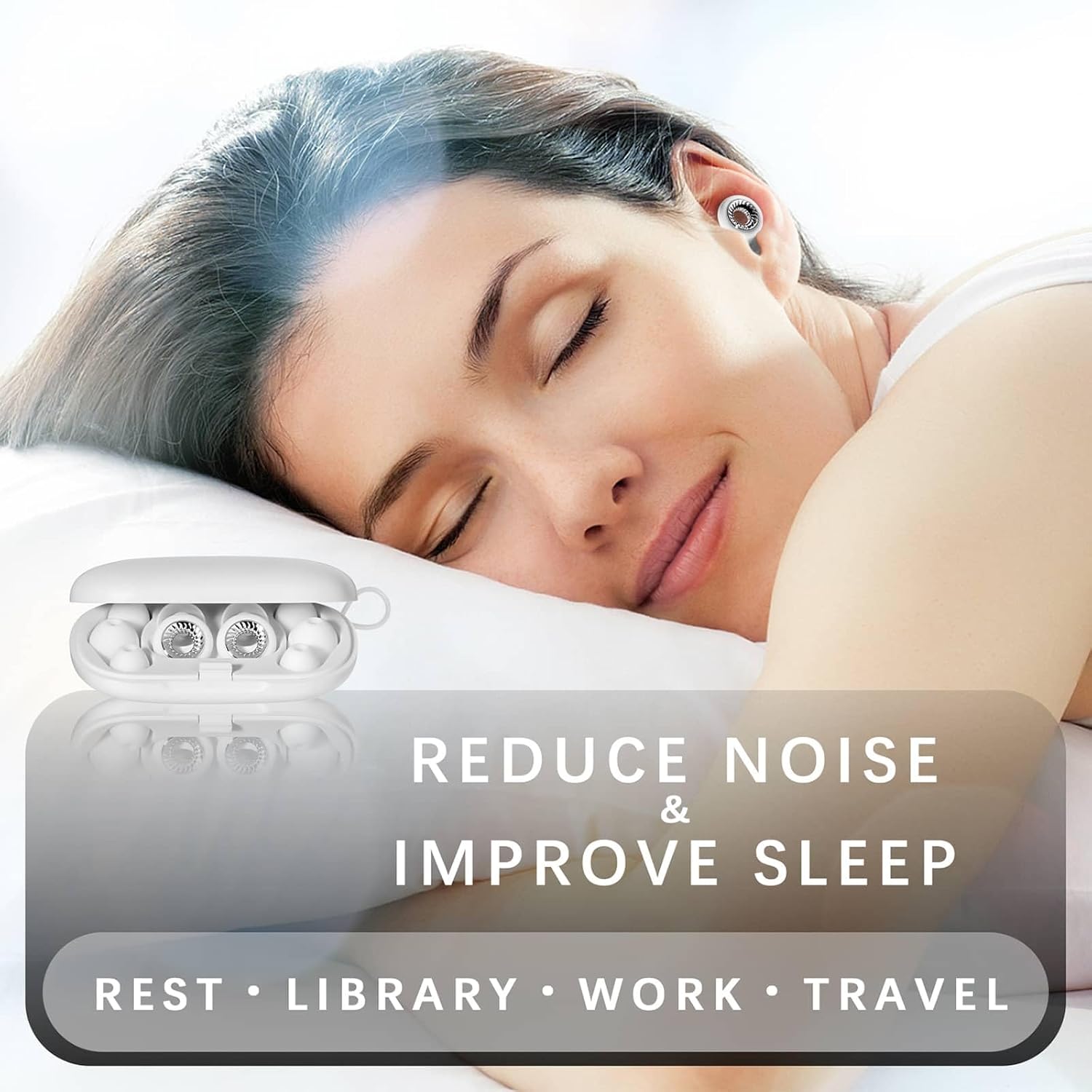 Ear Plugs for Sleeping, Reusable Silicone Earplugs with 28dB Noise Reduction, Noise Cancelling Ear Plugs for Concert, Work, Travel, Study, Hearing Protection, Silver and White