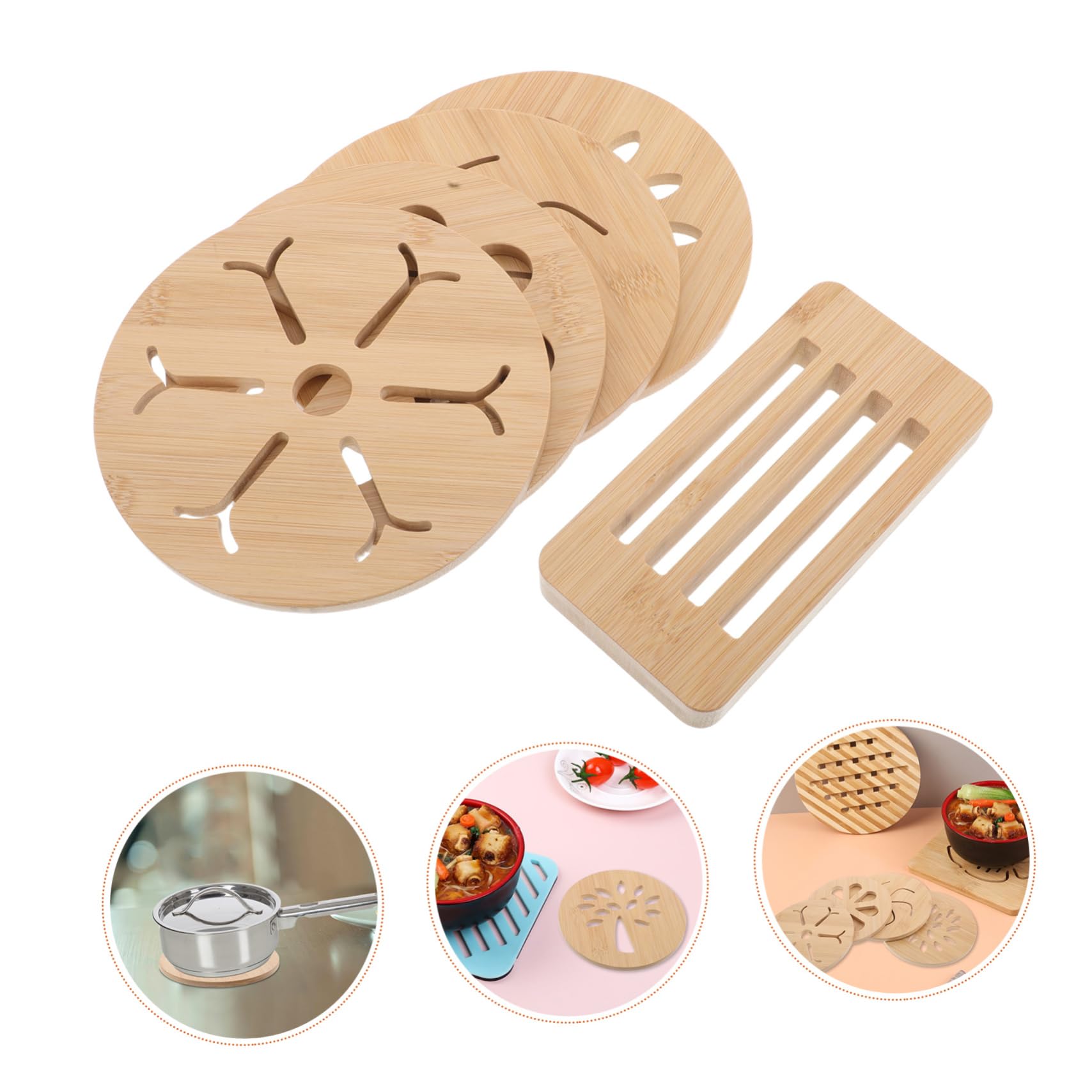 UKCOCO Lot de 4 Dessous de Plat en Bambou, Résistants la Chaleur, Antidérapants, Cuisine et Table, Protection Minimale pour Plats Chauds