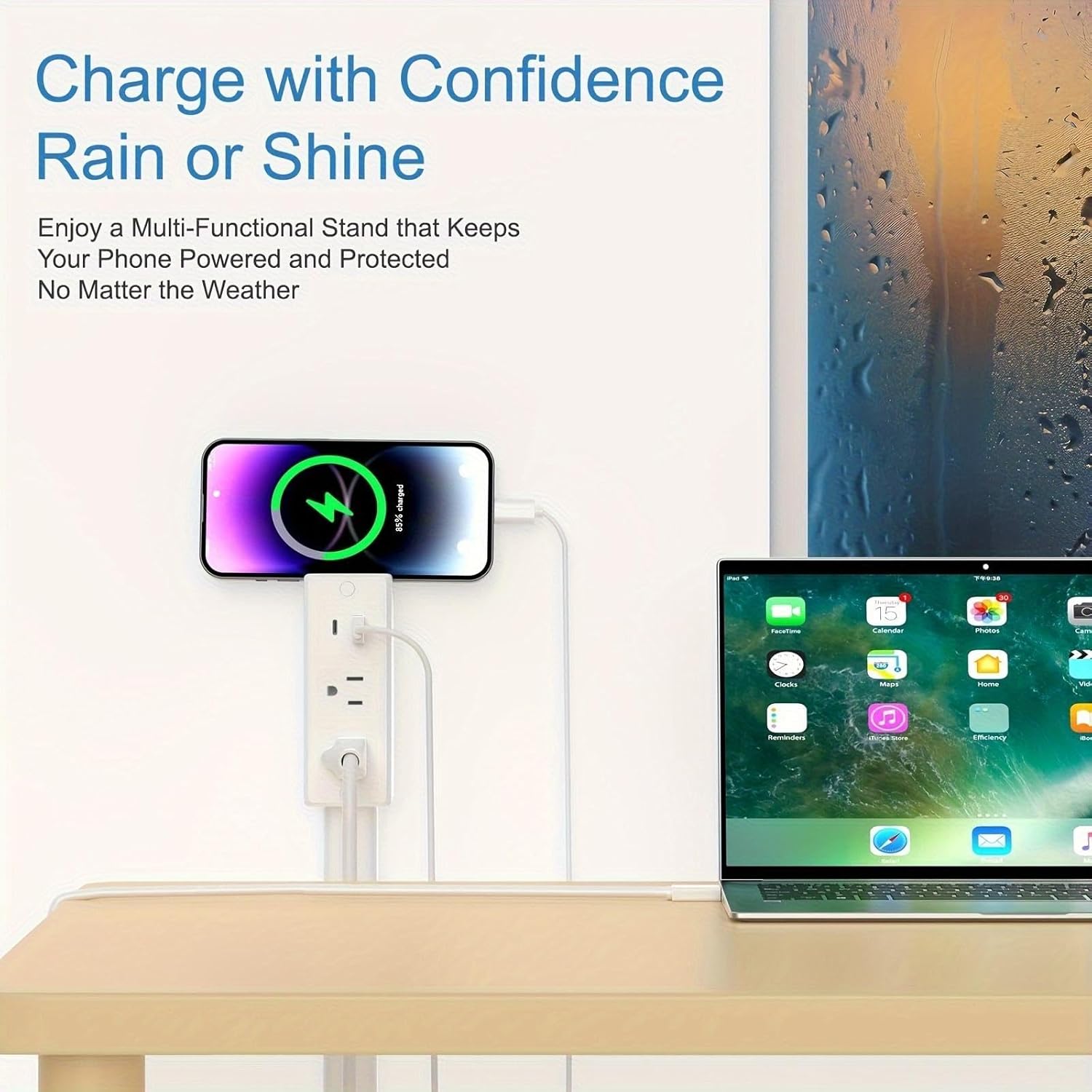 Outlet Extender Stick with 2 AC Outlets & 2 USB-C Ports, 180° Rotating Power Socket, Adjustable 17.7"-27" Extension, Easy Plug & Play for Home, Office, Dorm, and Trave