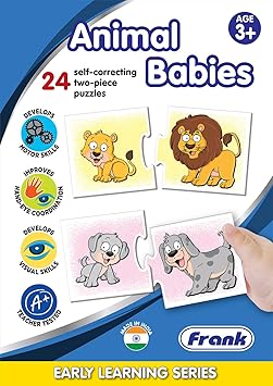 Frank Animal Babies –(48 Pieces) 24 Self-Correcting 2 Pcs Puzzle- Early Learner Educational Jigsaw Puzzles Set for Kids 3 Years and Above - Educational Toys and Games - 10305 - image, photos