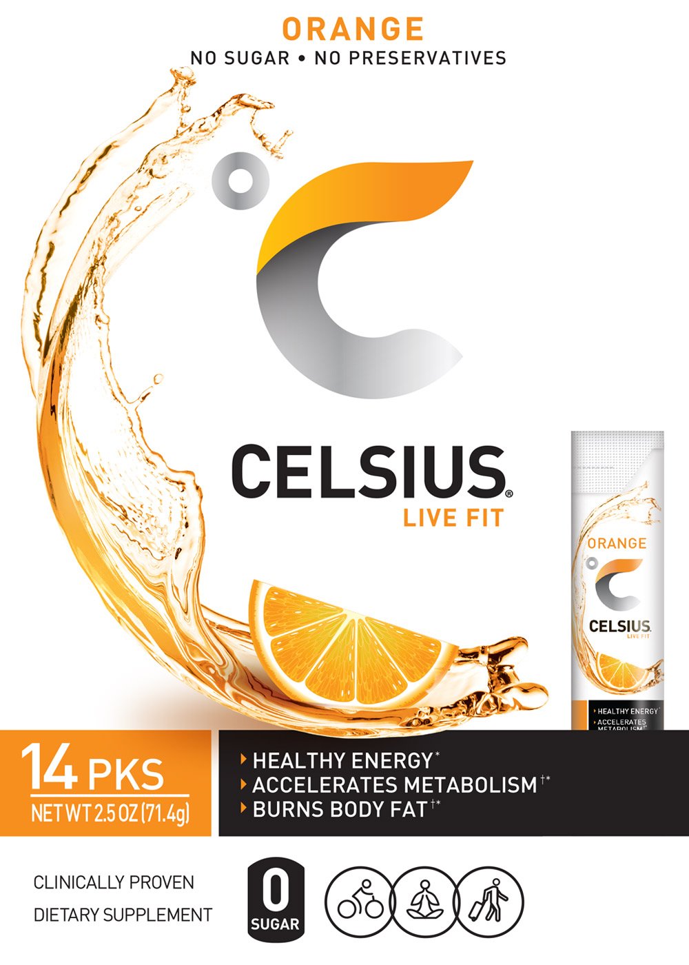 CELSIUS® Zero Sugar Energy Drink & Powder Stick Bundle, Orange