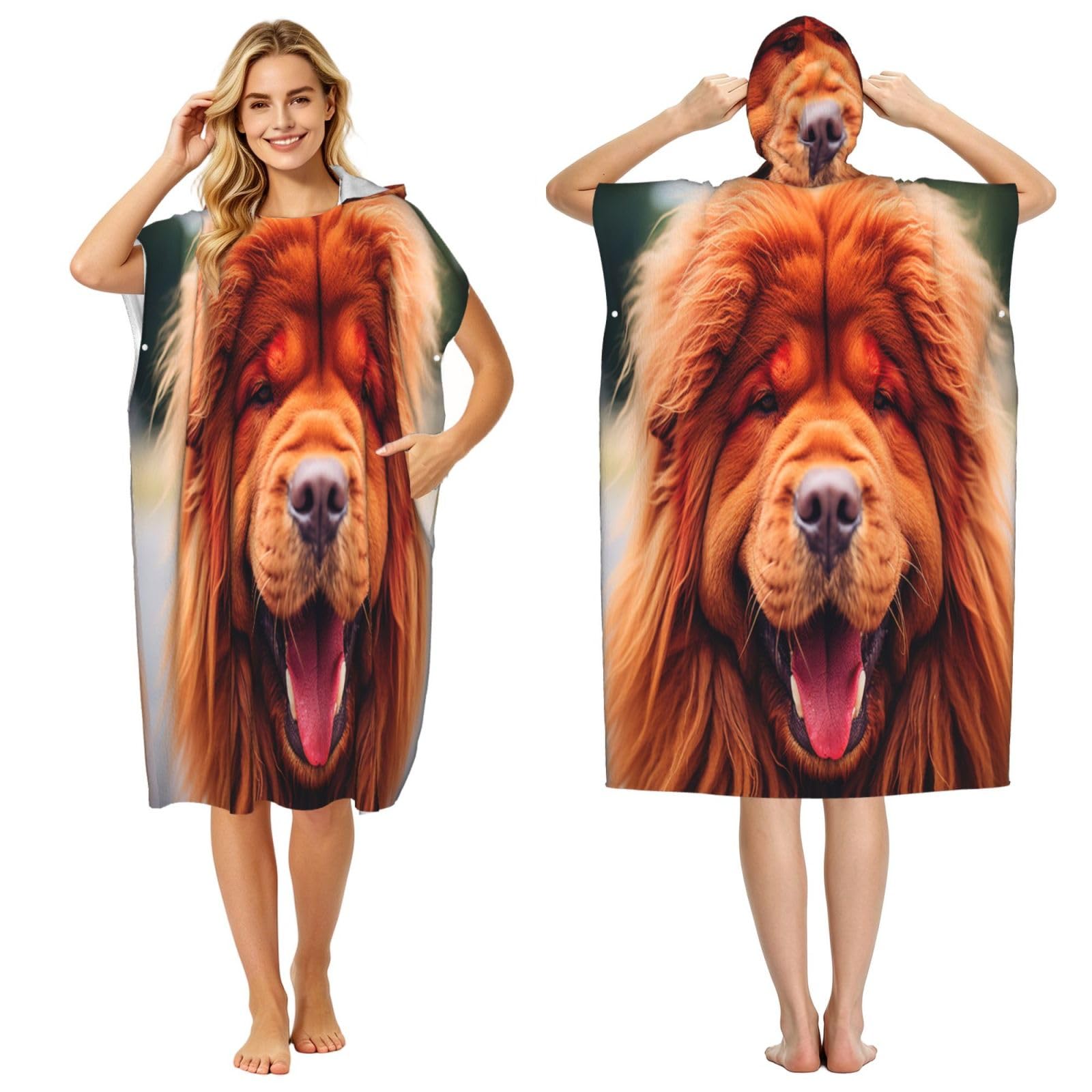 DTHKJNLSF Cute Puppy Adult Hooded Beach Poncho Towel
