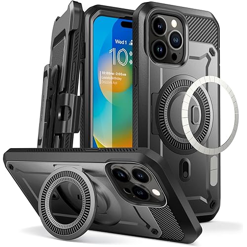 SUPCASE for iPhone 14 Pro Max Case with Stand (Unicorn Beetle Pro Mag), [Compatible with MagSafe] [Built-in Screen Protector & Belt-Clip] Magnetic Protective Phone Case for iPhone 14 Pro Max, Black