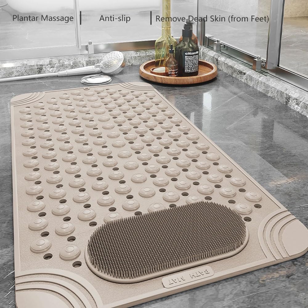 Alfombrilla de Baño Antideslizante, Alfombra de Ducha Antihongos y Antimoho con Ventosas Potentes y Agujeros de Drenaje, Suave PVC para Bañera y Suelo de Ducha(Green,60x90cm)