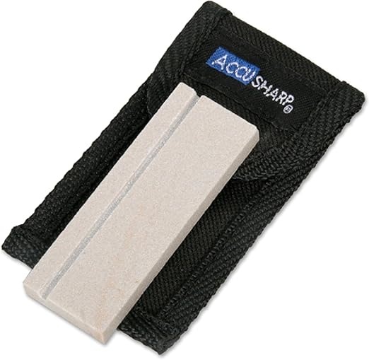 AccuSharp Pocket Stone Sharpener with Pouch, 3 Inch Dual-Sided Sharpening Stone for Knives, Fish Hooks, Camping, Hunting Knives, Restores, Repairs & Hones Blades, Natural