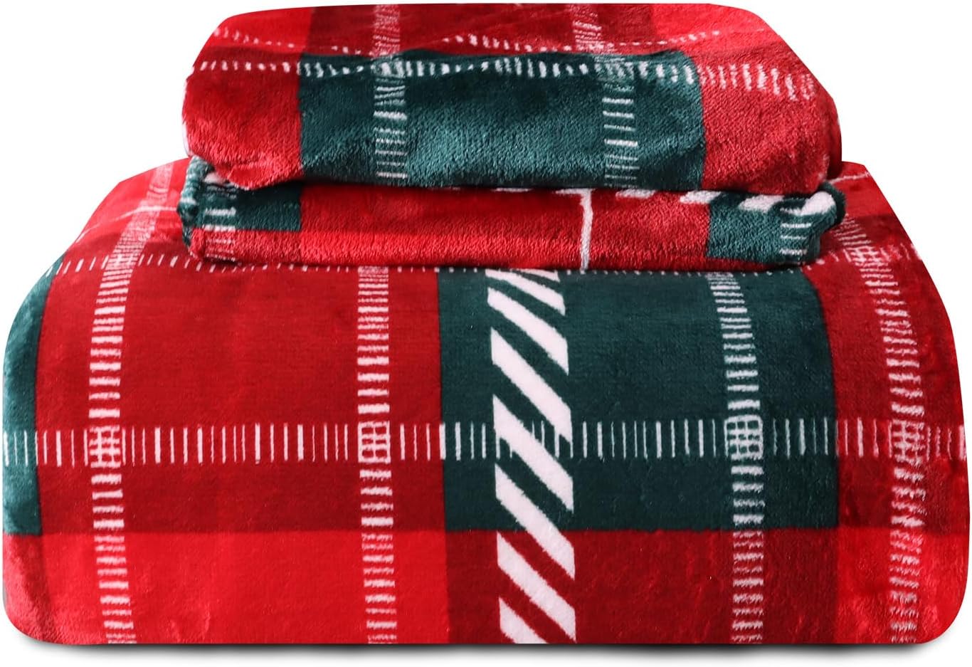 Gogreen Luxury Christmas Flannel Queen Duvet Cover Set, Soft & Breathable 2 Pieces Queen Bedding Sets, Pattern Queen Comfy, with Zipper Closure - Christmas Red Green Plaid