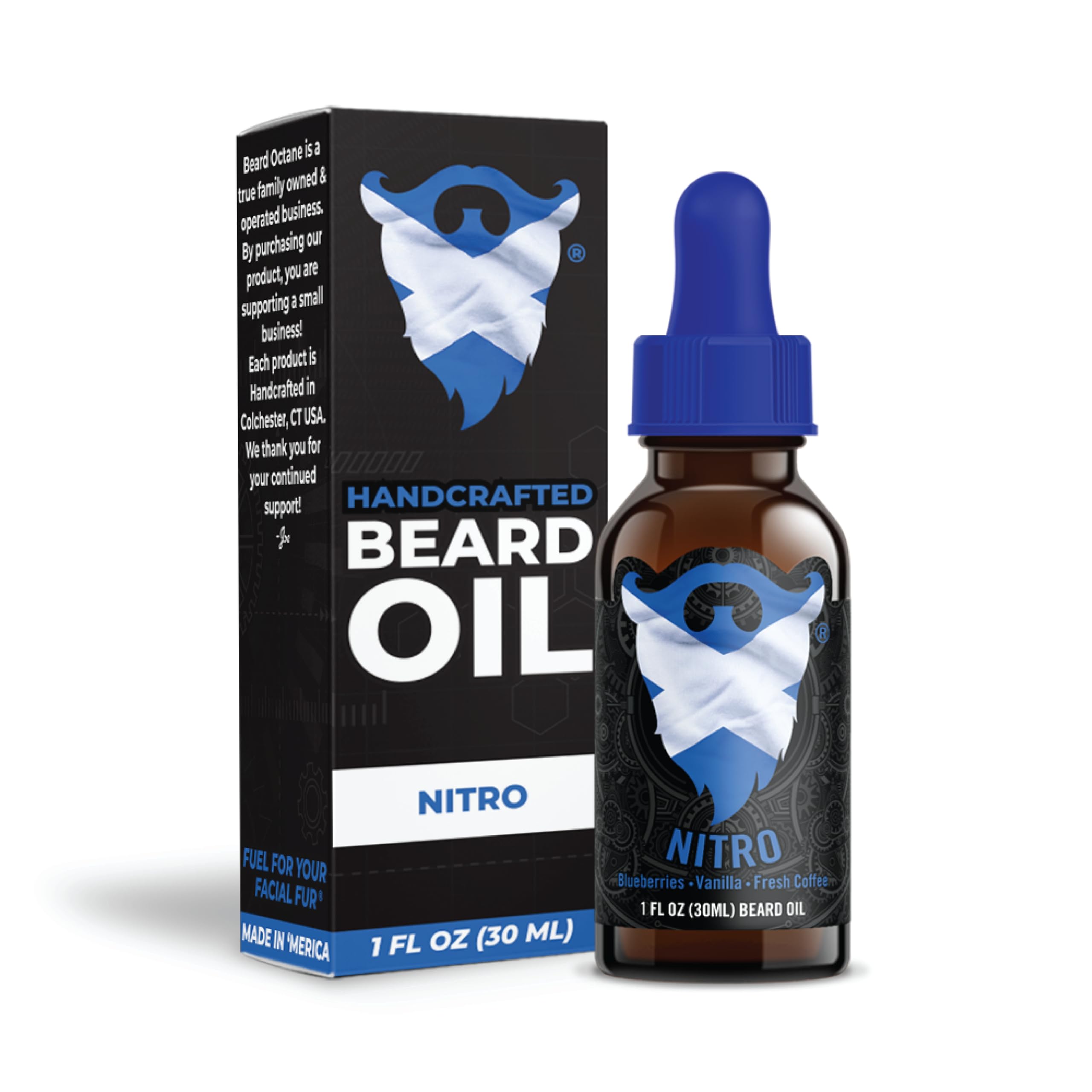 Beard Octane Beard Oil for Men – Nitro (Blueberries, Vanilla, Coffee) – Softens & Conditions Dry Beards With Argan & Jojoba – 1oz