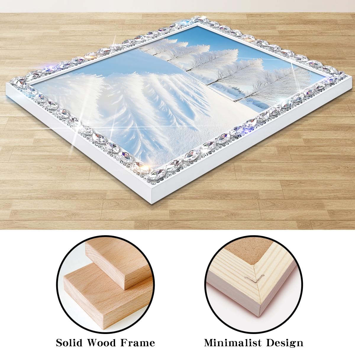 Elegant wooden frame with sparkling lab, diamond ice trim.New Seafuloy Silver 36 in. W x 24 in. H Modern Rectangle Metal  main image 4