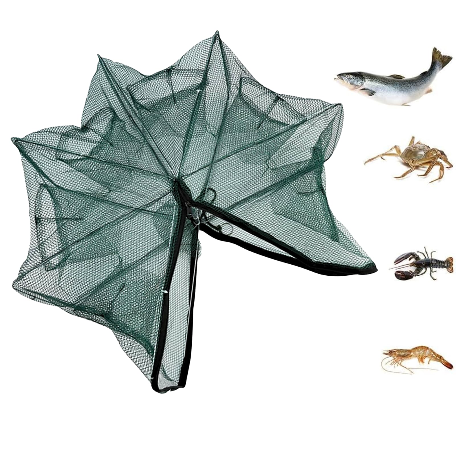 Red de Pesca Plegable Cremallera 6 Agujeros Automática Nailon Trampa Peces Cangrejo