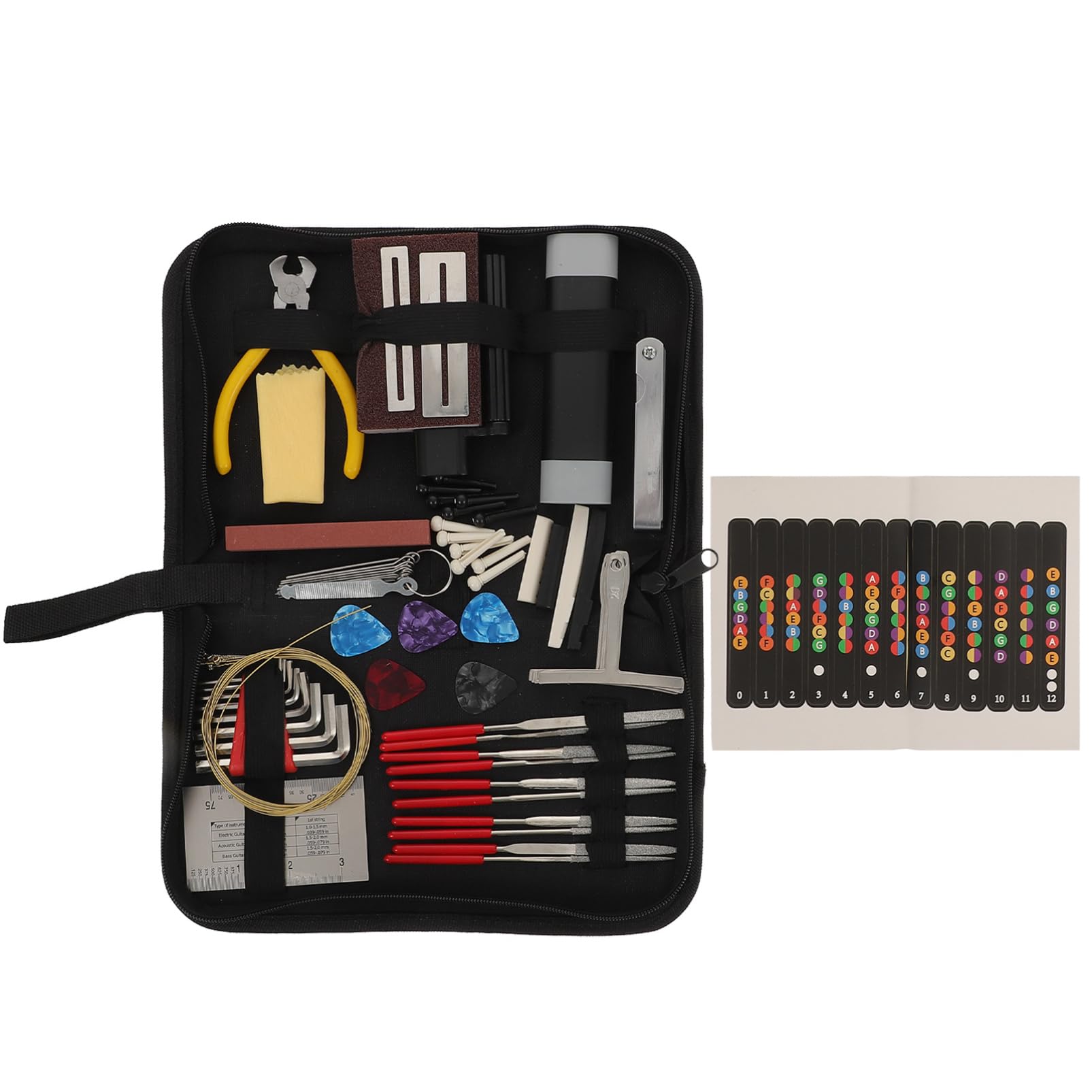 Kit de Reparación de Guitarra 72 Piezas para Mantenimiento | Abs y Acero Inoxidable, Paño de Algodón Incluido, Bolsa de Almacenamiento, Formato Portátil Color Aleatorio
