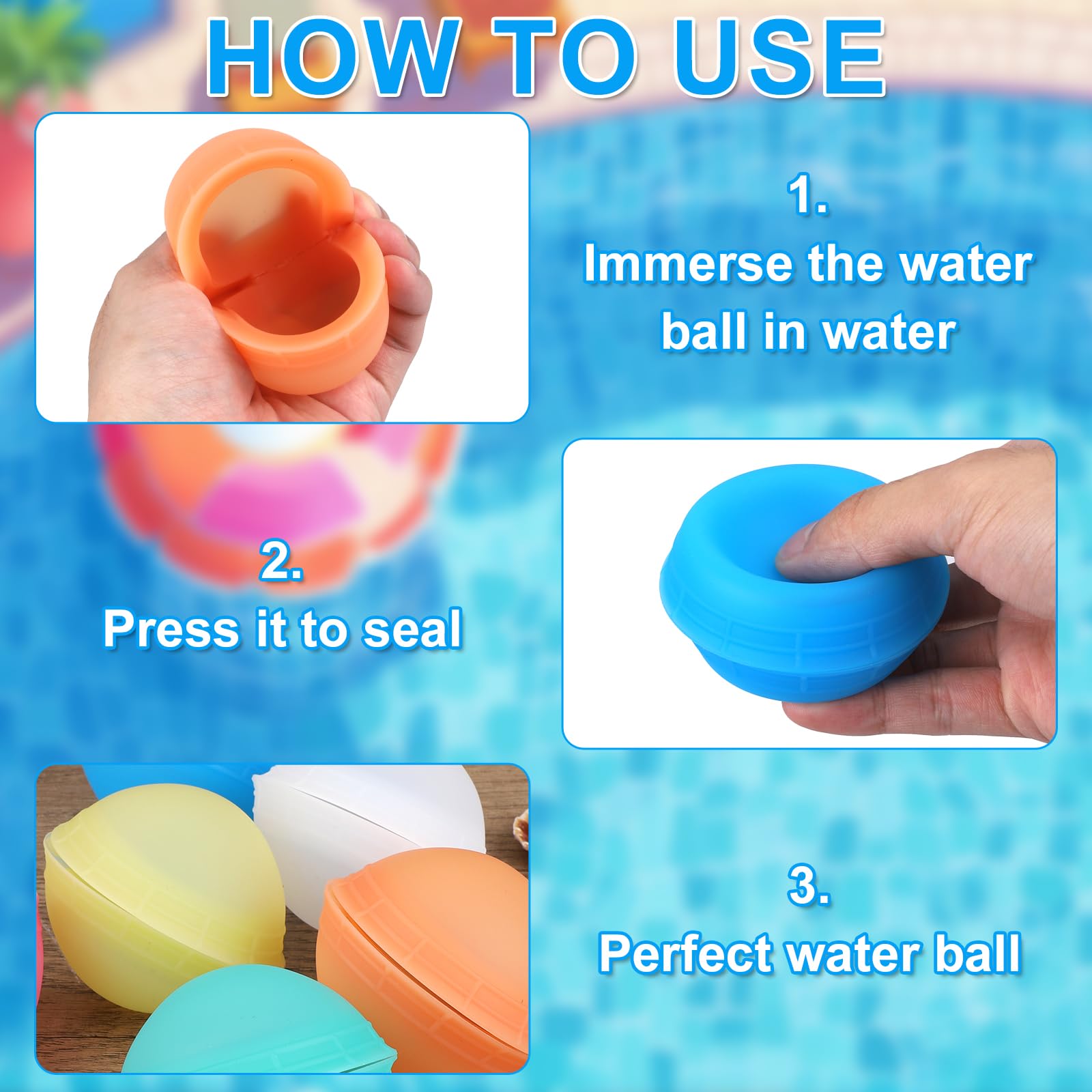 12pcs Cool Summer Reusable Water Balloons, Silicone Quick Fill Ball Self-Sealing Water Bombs with Mesh Belt for Kids Adults Outdoor Pool Beach Party Toys (6 Colors) - Image 3