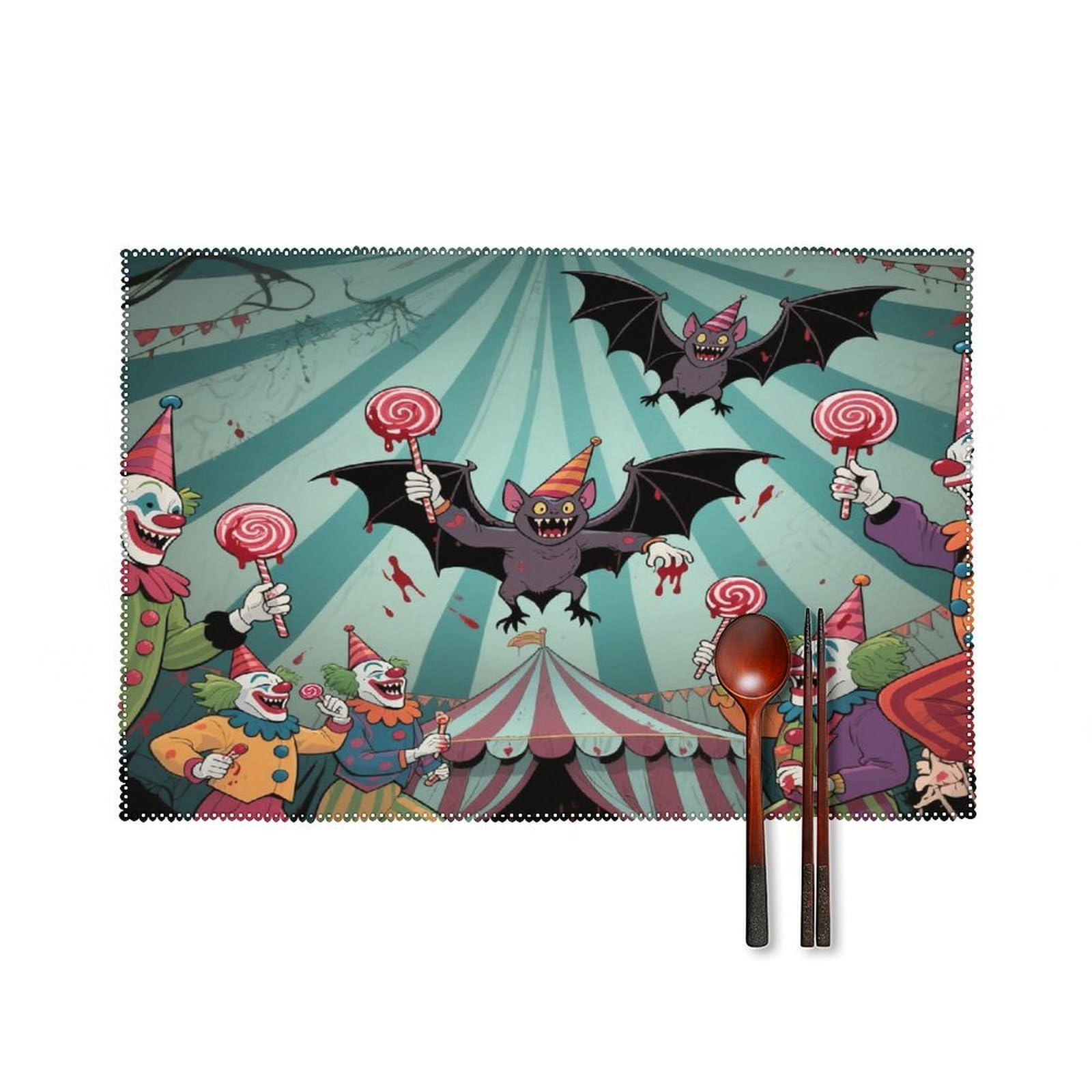 Clown Vampire Bat Placemats Set of 4 Heat Resistant Non-Slip Place Mats for Dining Table Washable Placemat Wipeable Dining Table Mat Canvas Place Mats Dining Table Decor