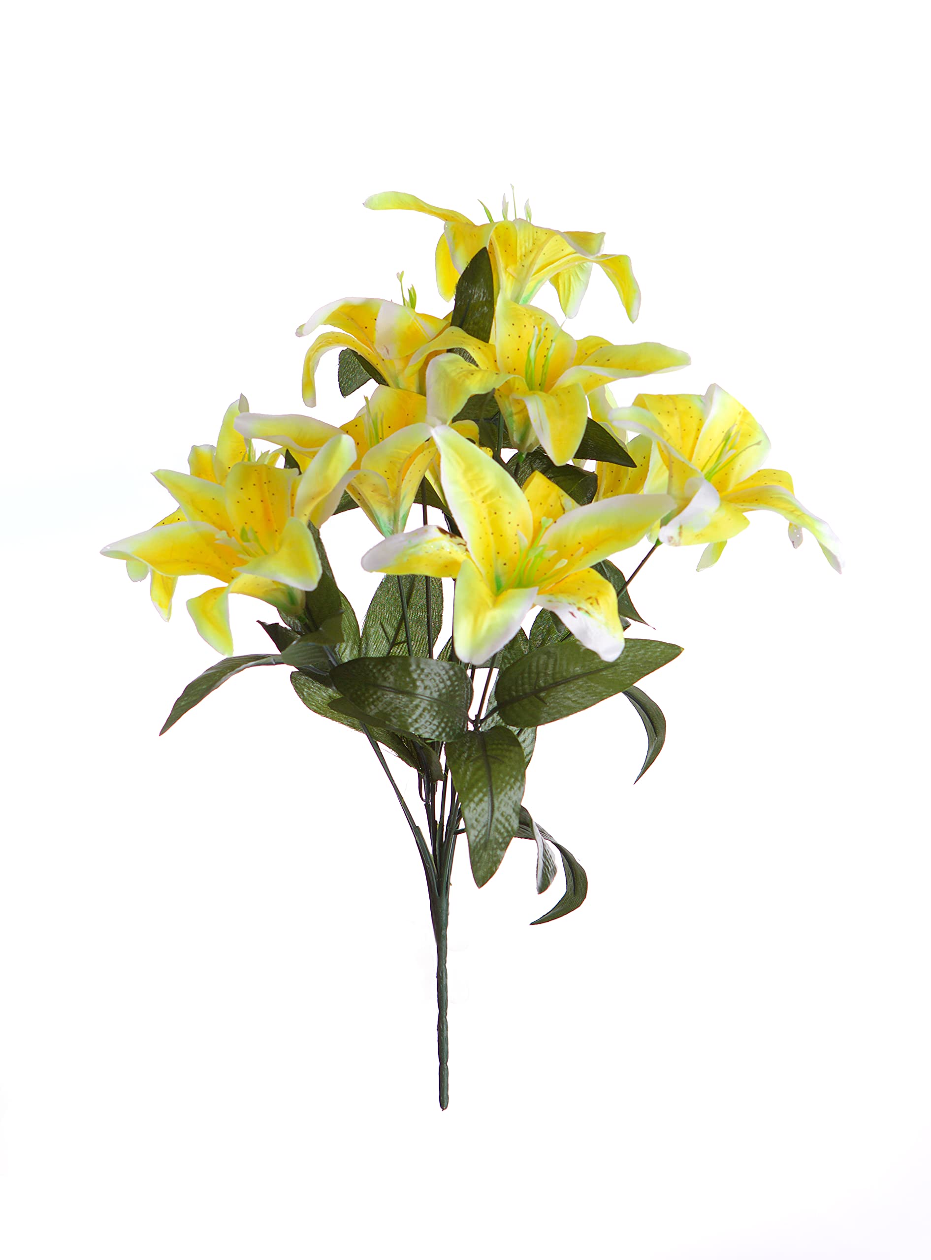 Best Artificial Yellow 45Cm Stargazer Lillies 10 Head Flower Lily Spray Bunch (Yellow)