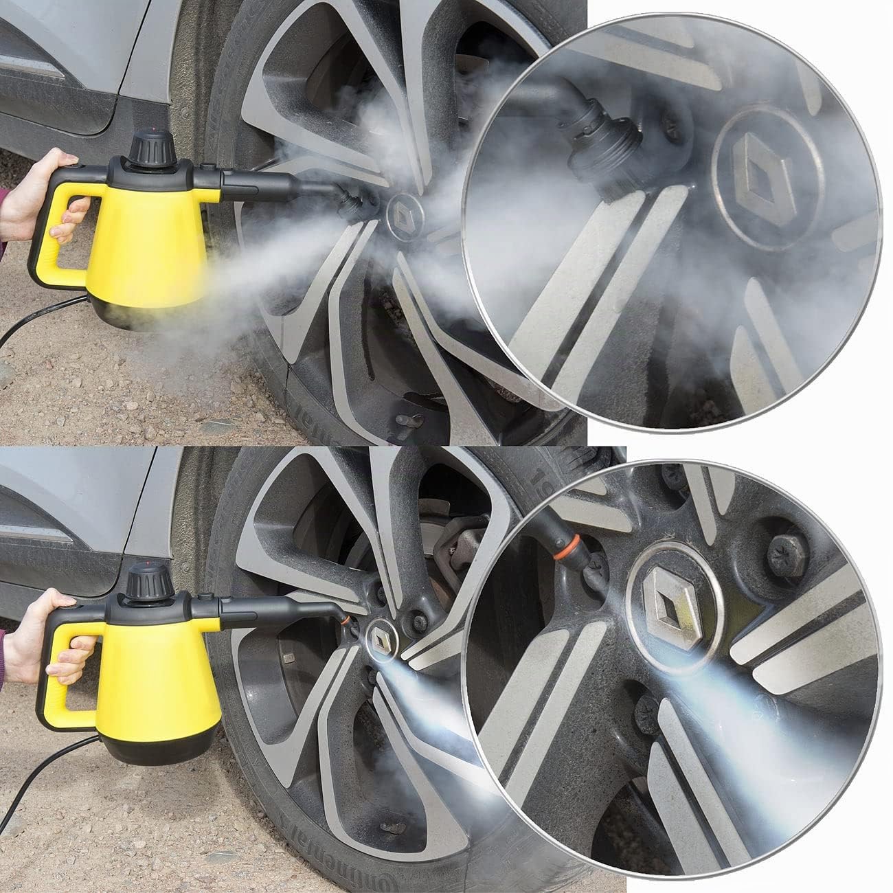 Sichler Haushaltsgeräte Dampfmop: 2in1-Hand-Dampfreiniger, Dampf-Mopp &-Besen, 16-tlg. Zubehör, 1.200 W (Hochdruckreiniger, Fliesenreiniger, Kfz)