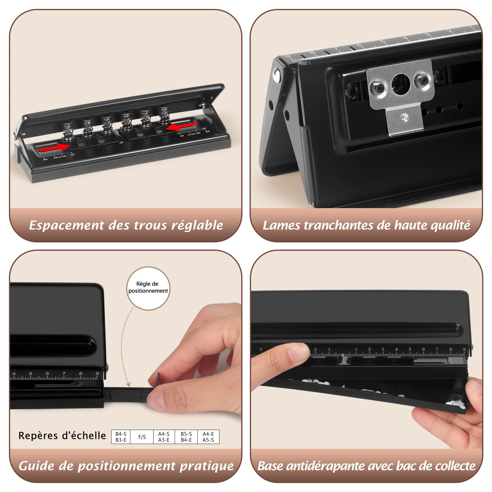 Perforateur en Métal Réglable à 6 Trous, A5 A6 A7 6 Ring Punch Avec Marque de Positionnement, 6 Capacités de Feuille Perforateur Pour Planificateur, Personnel, Recharge de Pages de Classeur