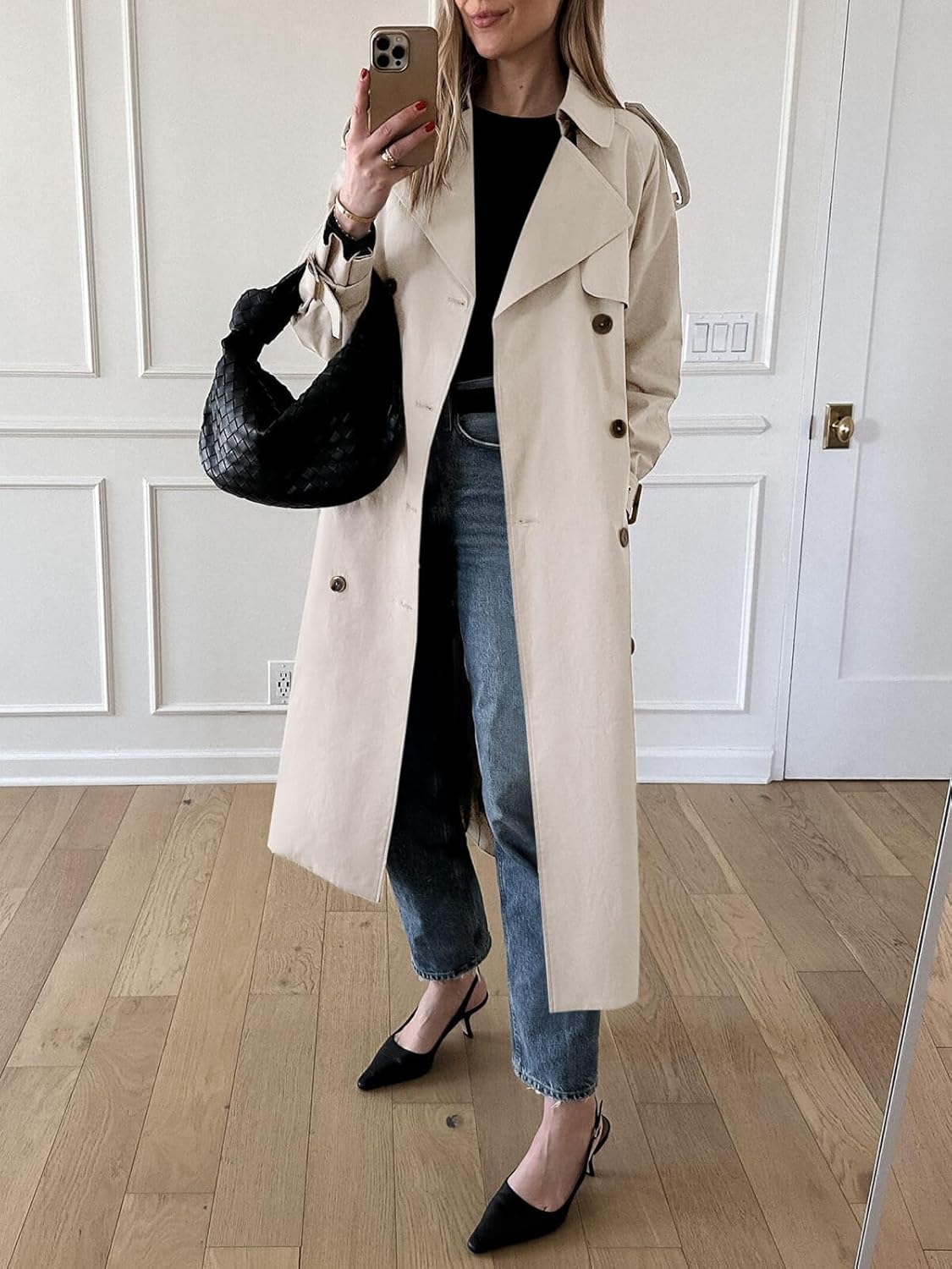 Cicy Bell Womens Long Trench Coat Double Breasted Classic Lapel Fall Overcoat with Belt - Image 3