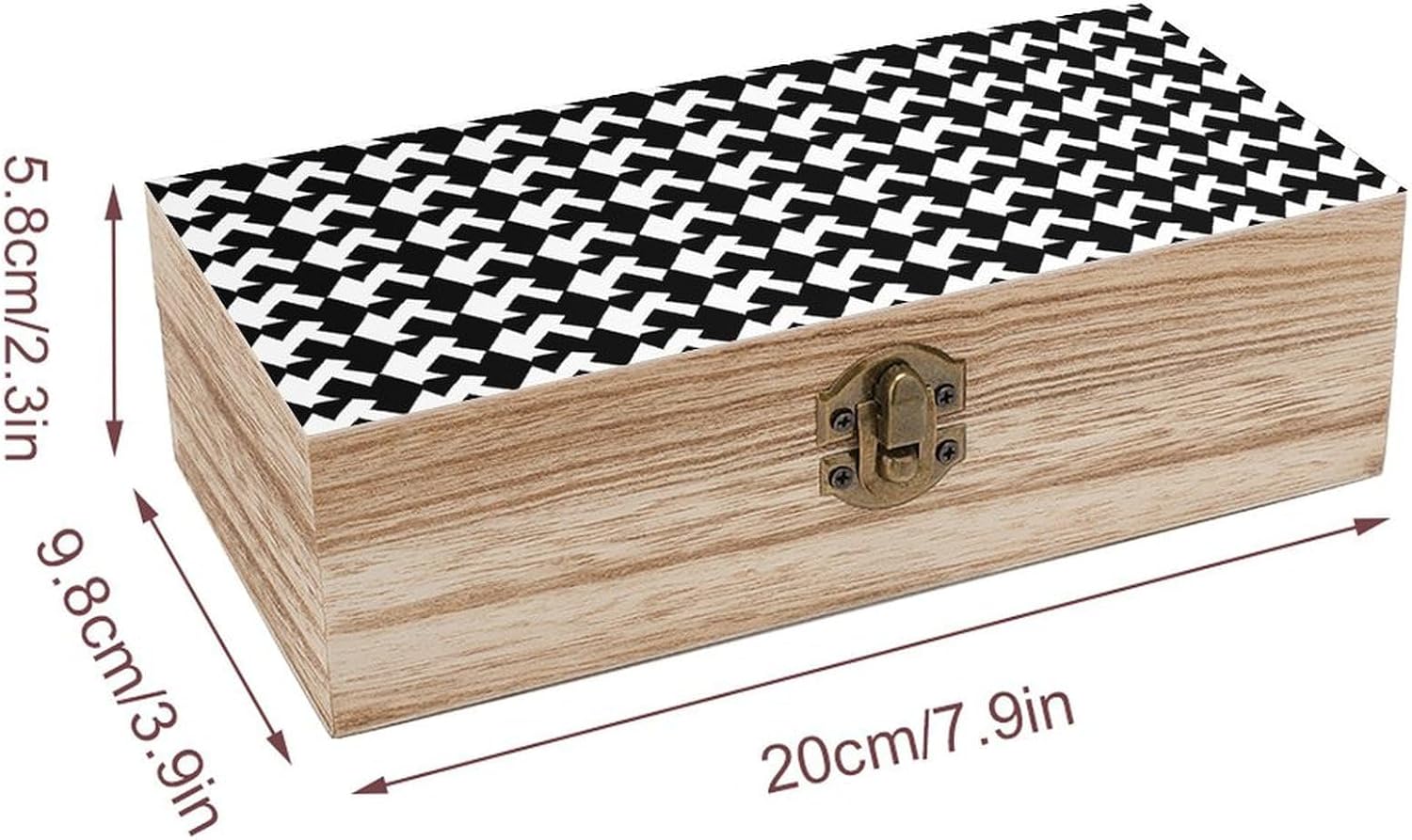 Houndstooth Black Wooden Storage Box Jewelry Memory Boxes Vintage Keepsake Box With Hinged Lid Christmas Gift Boxes Small Home Decoration For Photos Crafts
