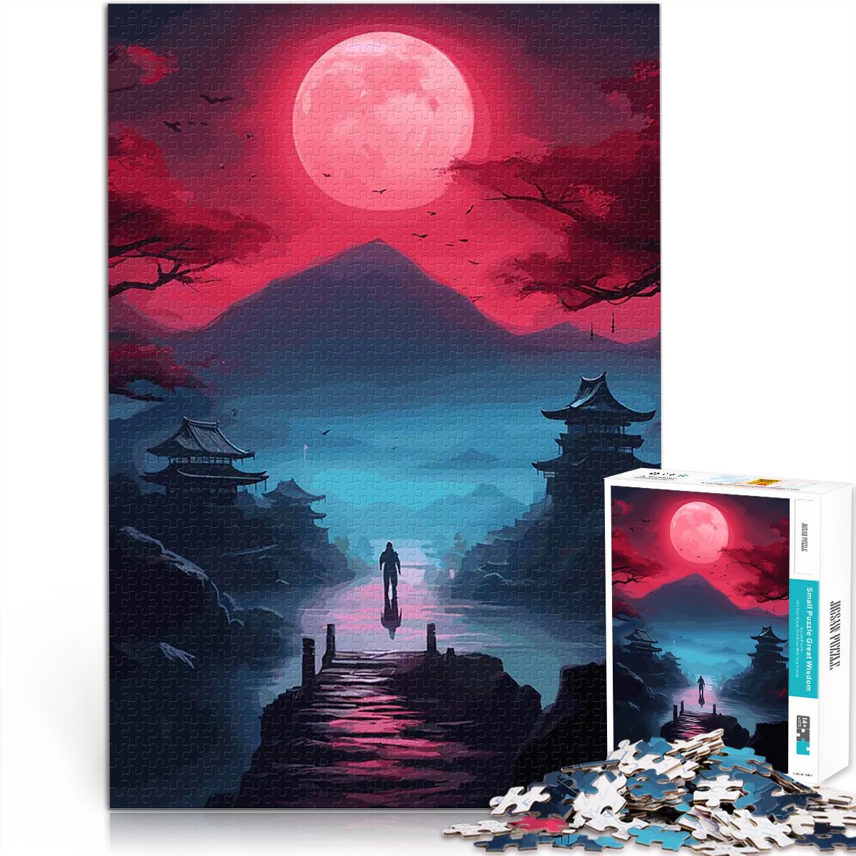Jigsaw Puzzle for Adults 1000 Pieces Japanese Red Black Art Schwierig und herausfordernd Geburtstagsgeschenk52x38cm — image 1