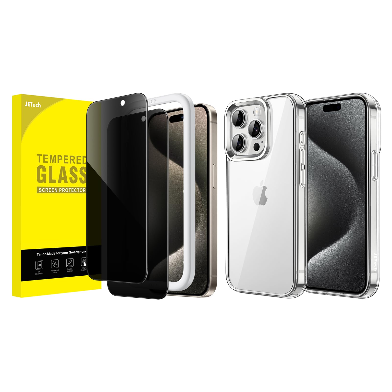 JETech for iPhone 15 Pro Max 6.7-Inch Privacy Screen Protector and Bumper Case Bundle