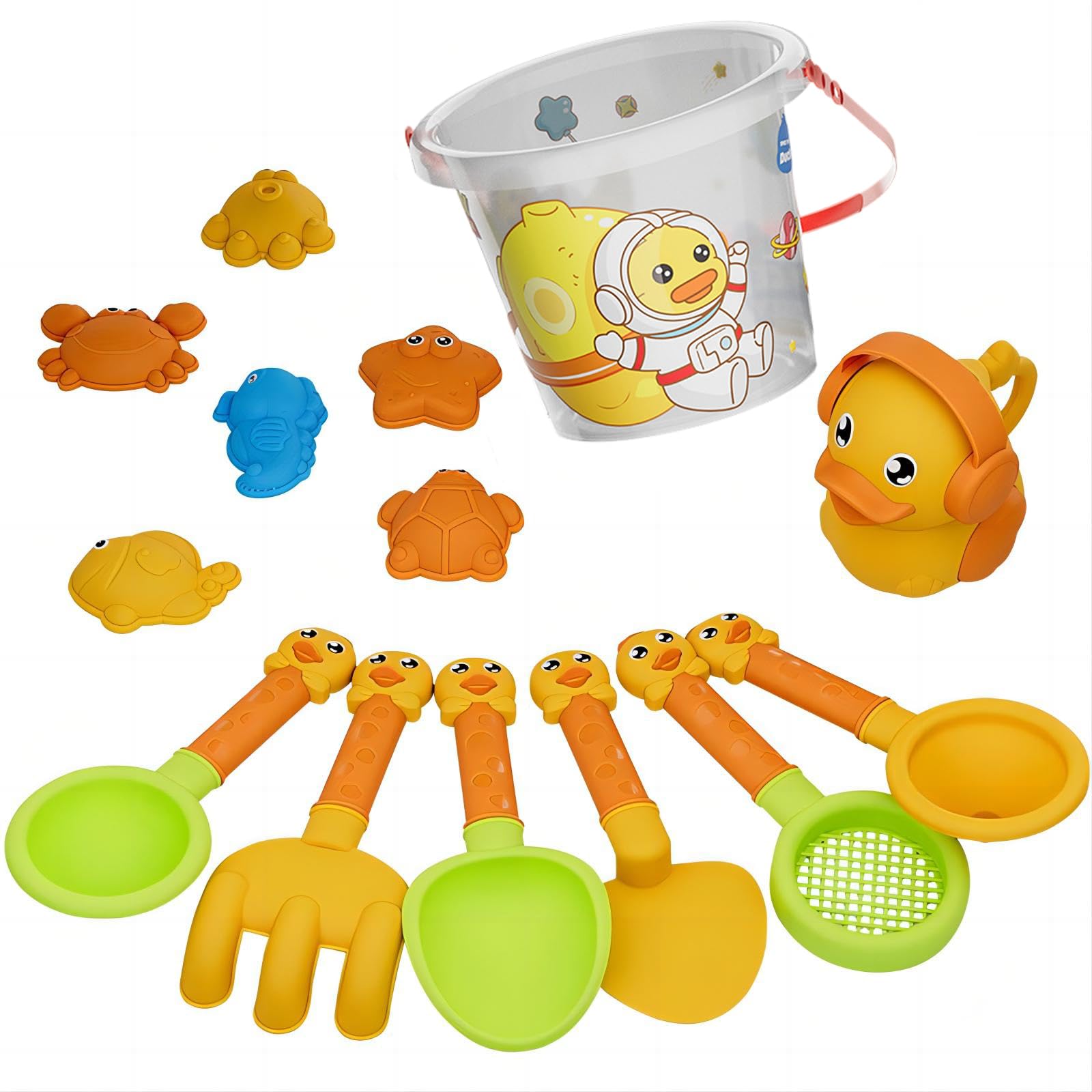 14Pcs Beach Toys Set for Kids Play Sand Toys for Toddlers Boys Girls Cute Yellow Duck Outdoor Fun Sand Tools with Bucket and Spade Watering Cans Shovels