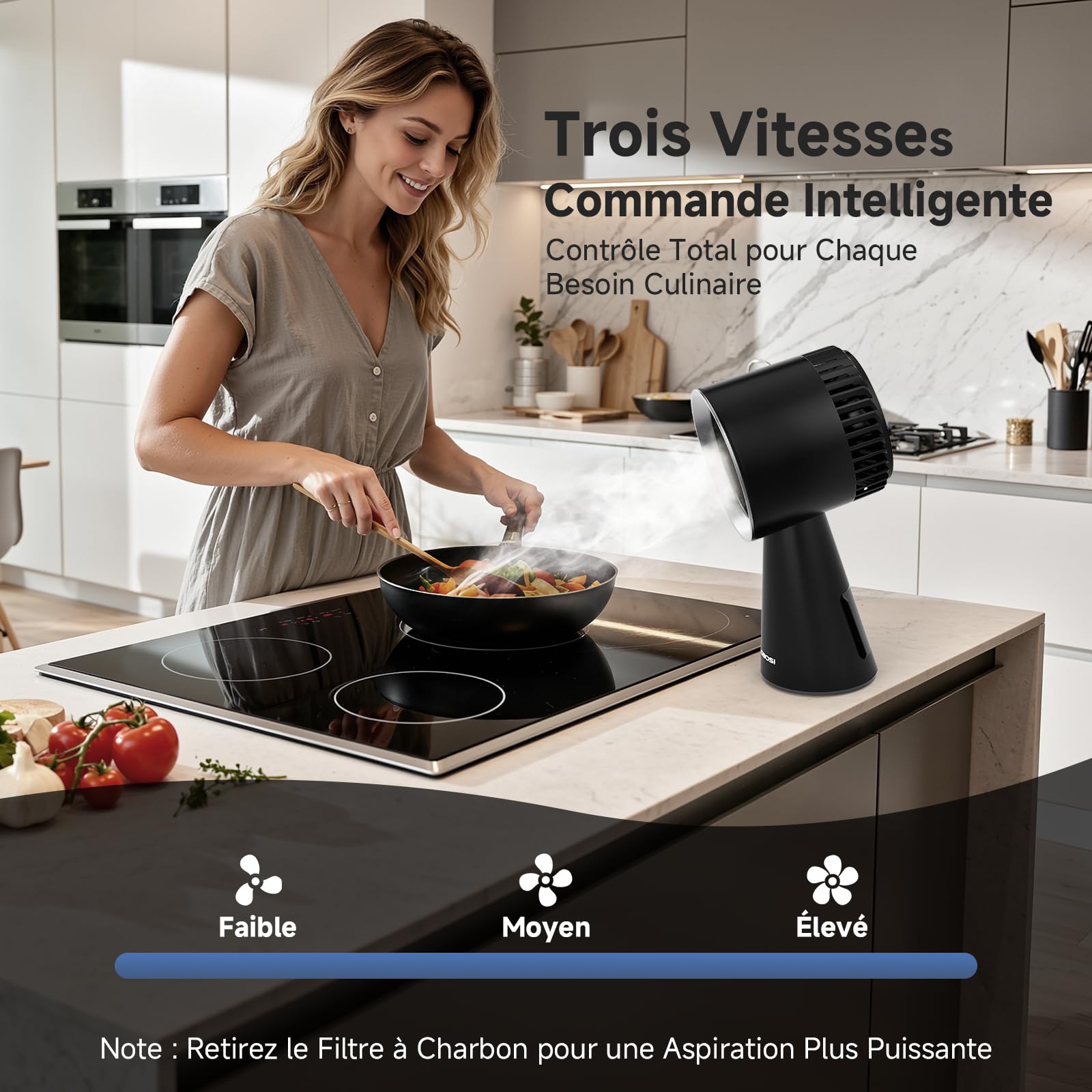 AAOBOSI Hotte Aspirante Portable, Mini Hotte Asipirante avec 3 Vitesses, Mode Recyclage avec Filtre à Charbon, Hotte Portative Pour Barbecues,Cuisine,Fondue,Camping,Caravanes,Cuisines et Appartements
