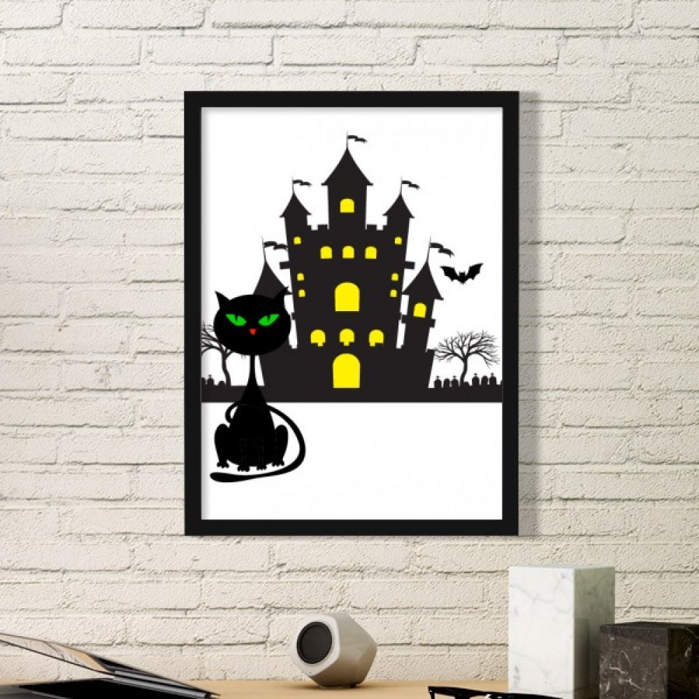 Cadre Halloween chat noir déco murale salon tableau sombre M