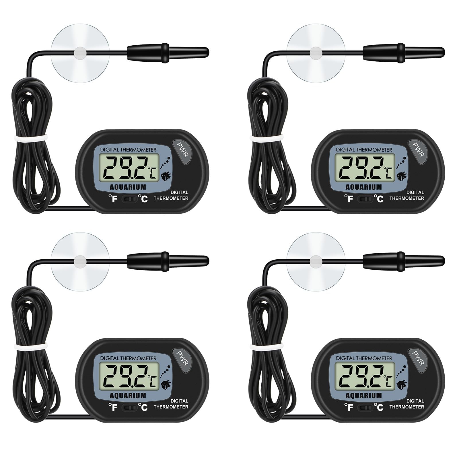 EEEKit 4PCS Termómetros De Acuario Con Sonda Y Ventosa, LCD Termómetro Digital De Temperatura Del Agua, Termómetro De Pecera Para Reptil Acuario Terrario Incubadora