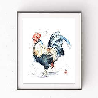 Rooster Wall Decor, Farm Animal Kitchen Wall Art, Rooster Art Print | Professional Giclee Art Print of Original Artwork Rooster Watercolor Painting by Lisa Whitehouse | 2 Sizes
