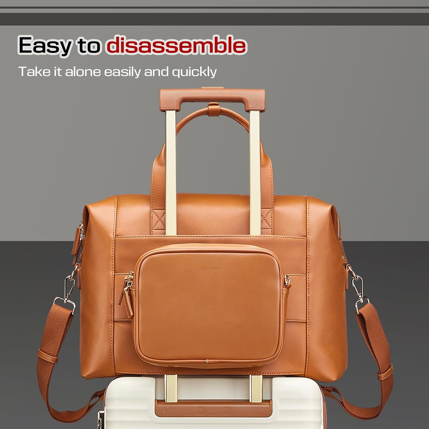 Joyway Leather Travel Bag for Men, Travel Duffel Bags for Women，Large Weekender Overnight Bag, Waterproof Carry On Bag Travel Tote Bag Gym Bag with Luggage Strap