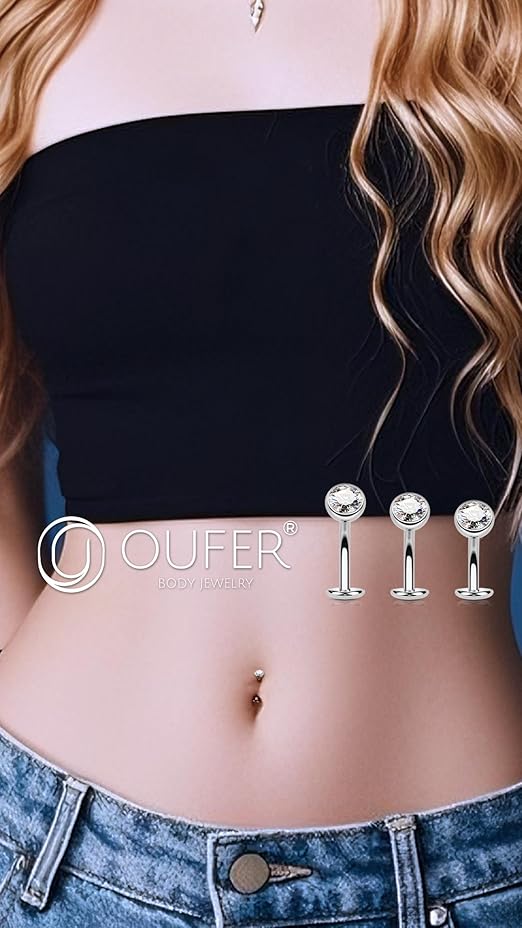 OUFER Piercing De Nombril G23 En Titane Massif Doré 14 G Filetage Interne 10 12 14 16 Mm Extra Long Piercing De Nombril Double Zircone Transparente 1,6 Mm, Métal, Titane, Zircon Cubique