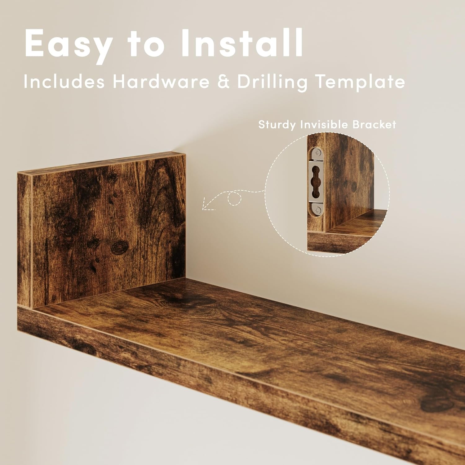 Wall Bookshelf, Set of 3, U Shaped Floating Bookshelf, Hanging Bookshelves for Wall, Wall Mounted Shelves for Living Room Bedroom Office(Rustic Brown, 23 Inches)